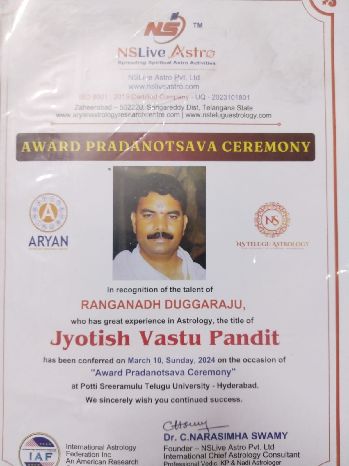 Astrology Felicitation Moment 2