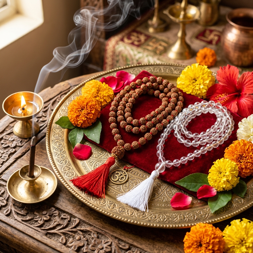 Sacred Rudraksha and Spatik Mantra-Energized Malalu