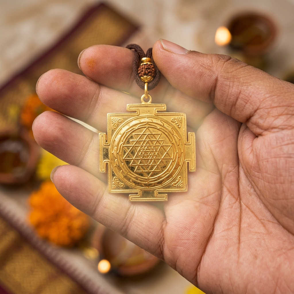 Golden Kavach Pendant Closeup